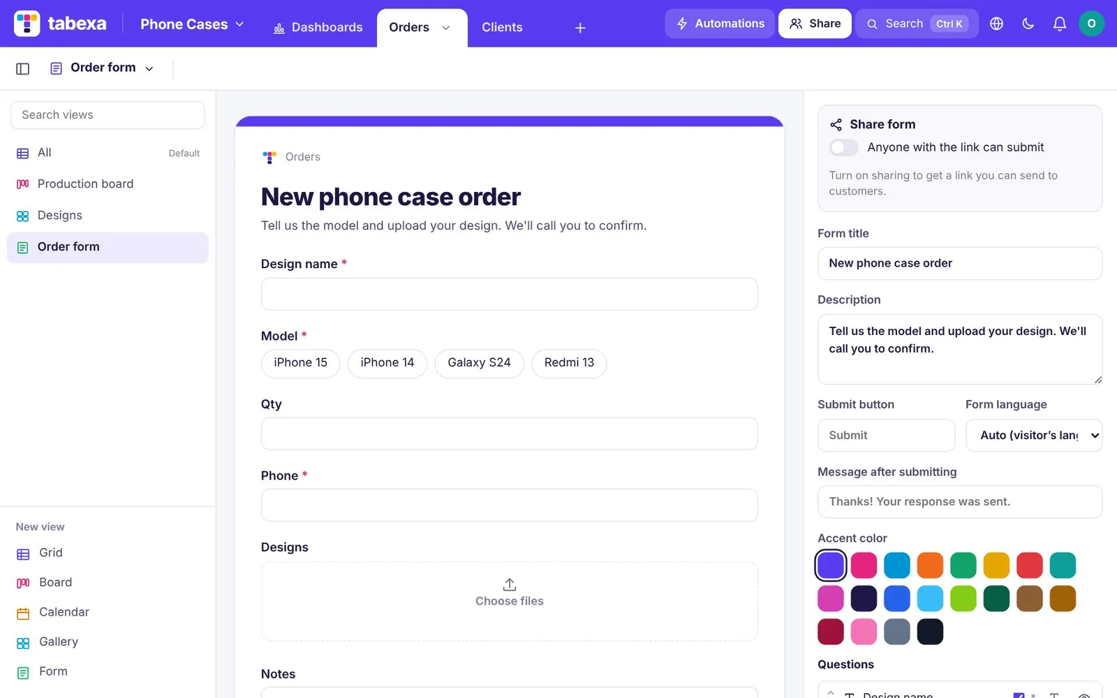 Forms your customers fill in